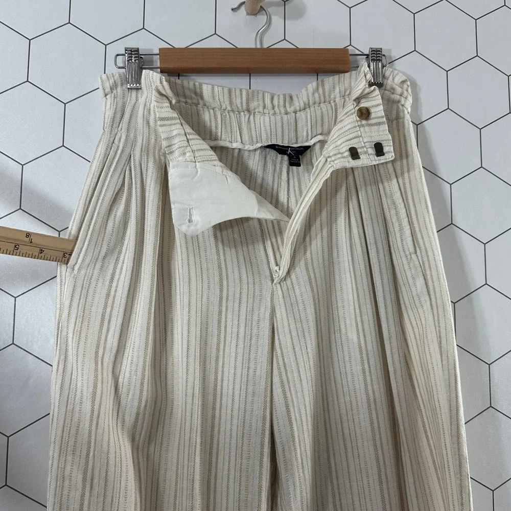 Banana Republic Petite Wide Leg Linen Blend Striped Pants Beige Cream Size 4P